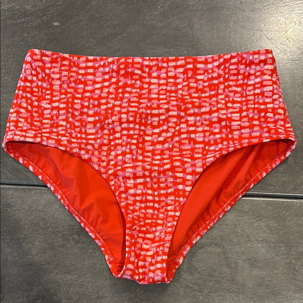 Athleta Red and White High-Waisted Bikini Bottom